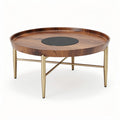 Round coffee table with wood finish and metal legs 80 x 80 x 30cm