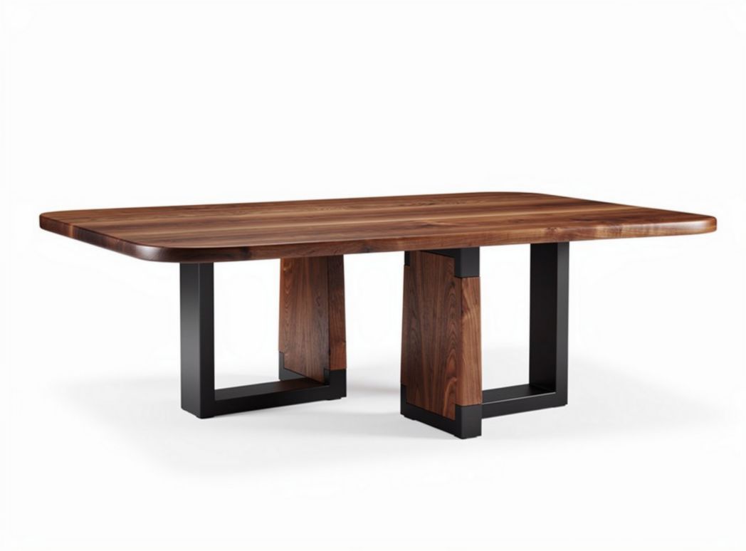 Walnut dining table with black metal legs and modern design 200 x 100 x 75cm