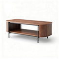 Wooden coffee table with black metal frame and storage shelf 120 x 60 x 40cm