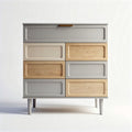 Stylish modern dresser with six drawers in grey and natural wood finish 80 x 40 x 90cm