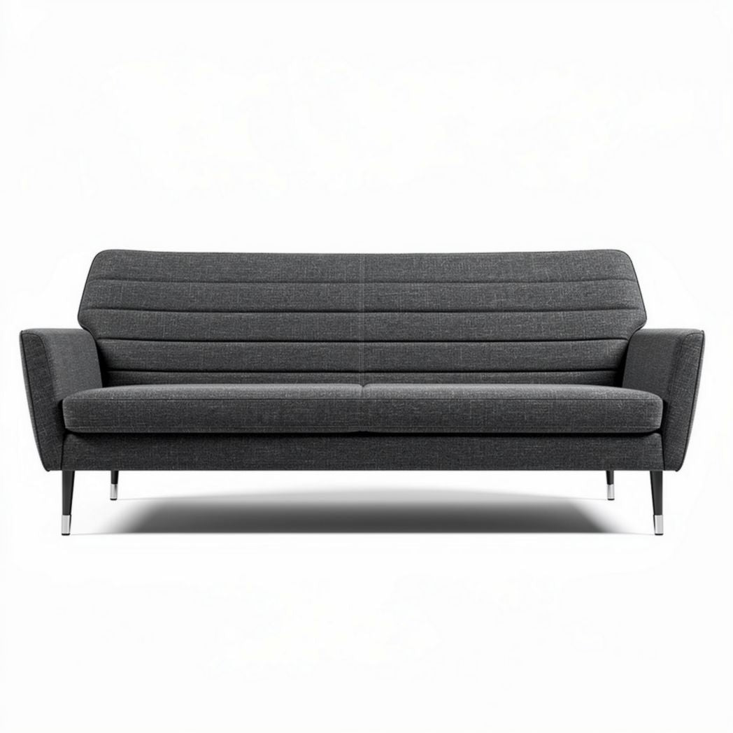Modern three-seater sofa in dark gray fabric with tapered metal legs 200 x 90 x 85cm