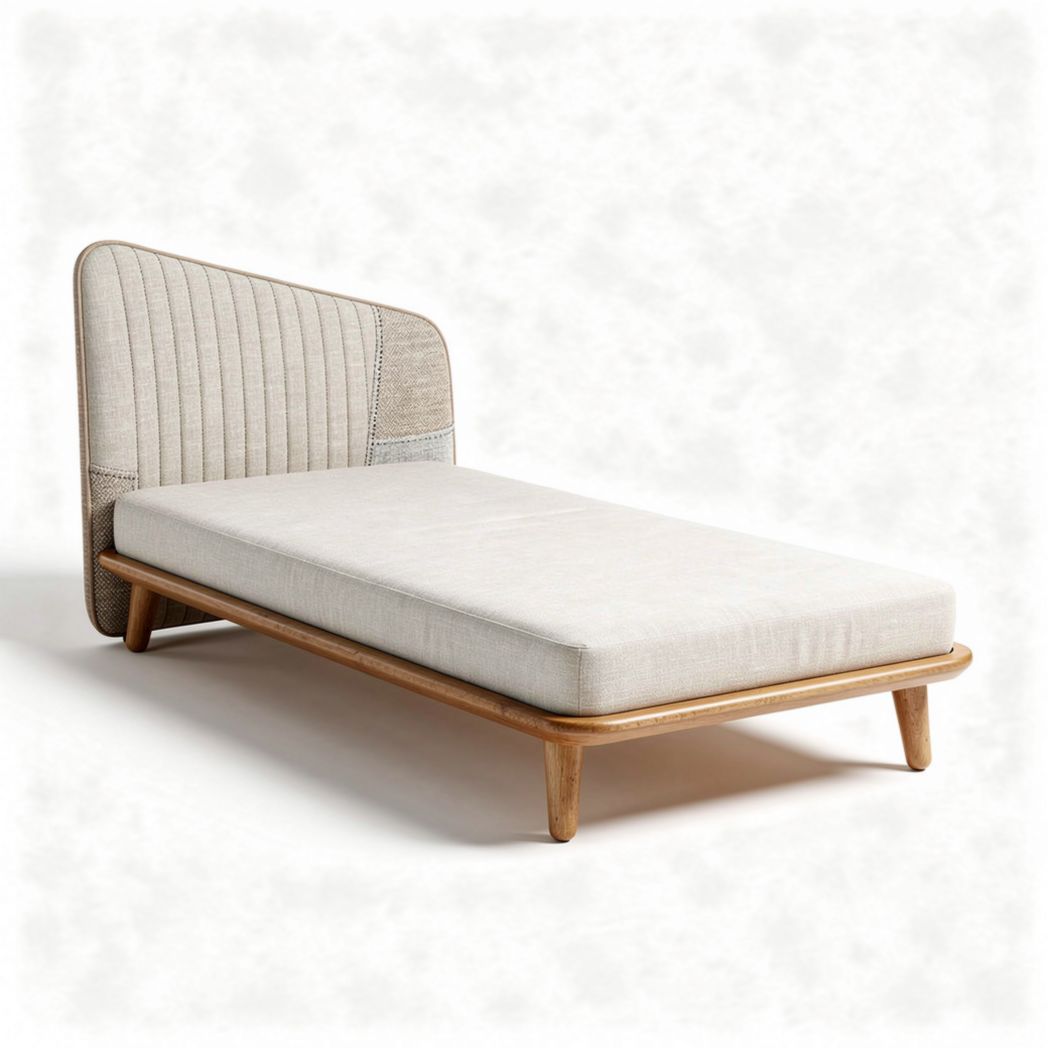 Linen upholstered daybed with natural wood frame and modern design 200 x 90 x 70cm