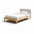 Wooden bed frame with upholstered headboard in natural finish 200 x 100 x 40cm