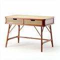 Wooden writing desk with cane panel and two storage drawers 120 x 60 x 75cm