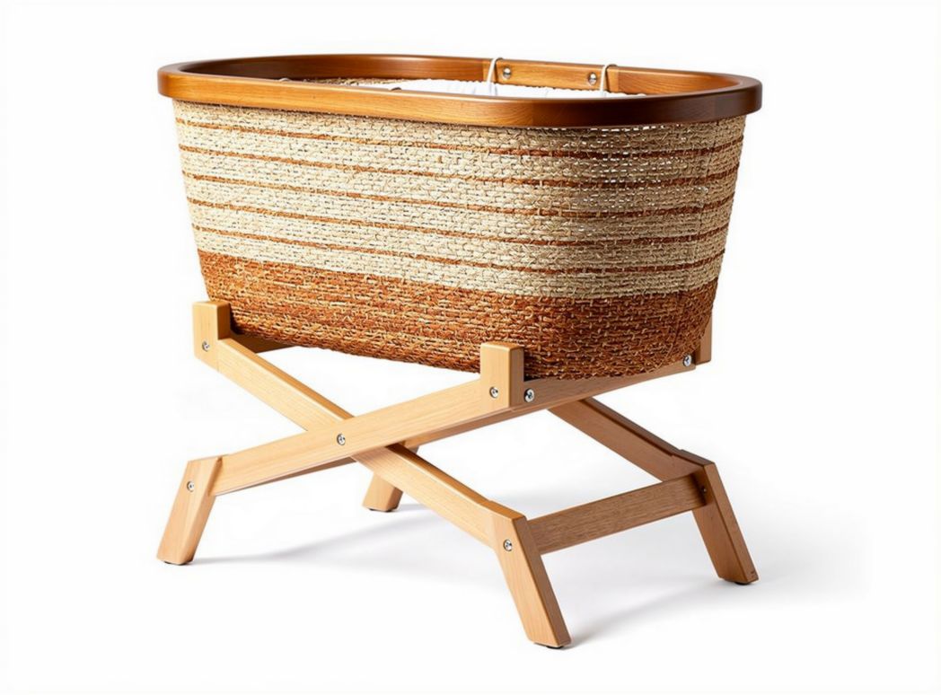 Natural wicker bassinet with wooden stand 80 x 40 x 30cm for newborns