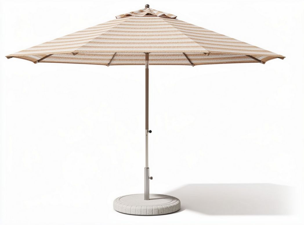 Outdoor patio umbrella with striped fabric in beige and cream 200 x 200 x 250cm