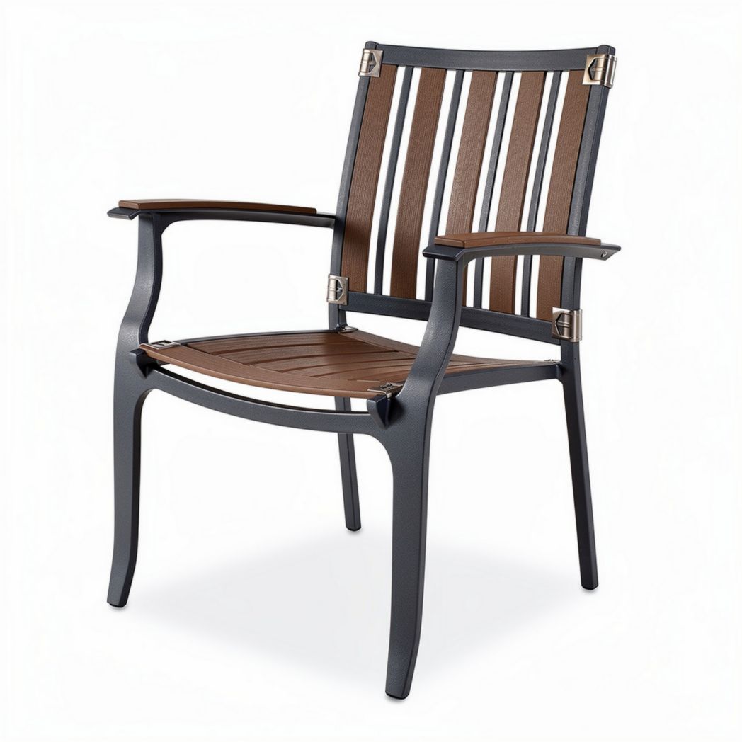 Wood and metal outdoor armchair for patio garden furniture 60 x 55 x 85cm