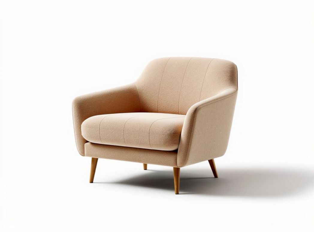 Upholstered armchair in soft beige fabric with wooden legs 70 x 80 x 85cm