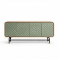 Modern geometric storage cabinet with four doors in green and natural wood 150 x 45 x 75cm