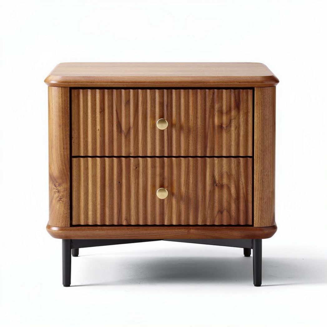 Wooden nightstand with two drawers and metal legs 40 x 40 x 50cm